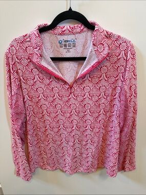 IBKUL Pink Geometric Floral Quarter-Zip Top